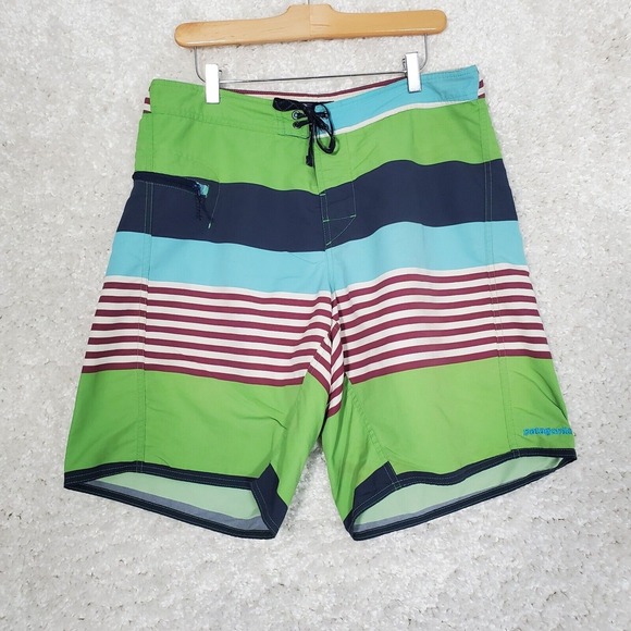 Patagonia Men Board Shorts Size 34 Striped Zipper Pocket Swim Surf Beach READ - Picture 1 of 14